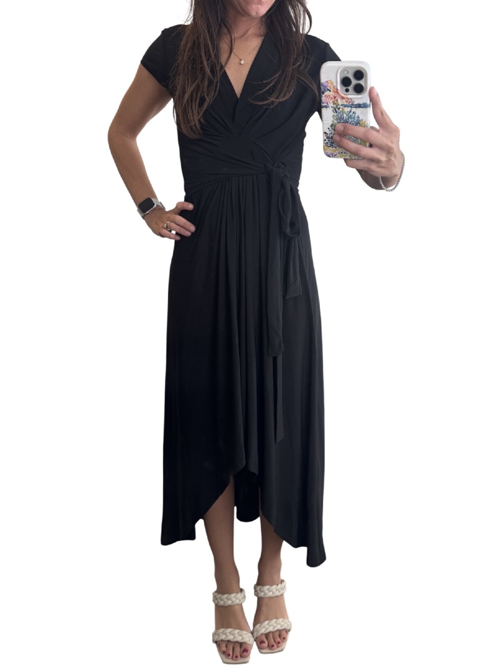 IMAN Small Black Wrap Midi Dress with Tie Detail Cocktail Dress